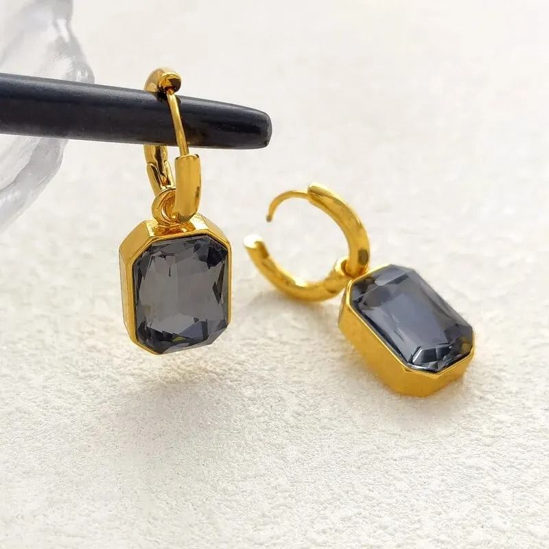 Elegant Square Crystal Stainless Steel Earrings