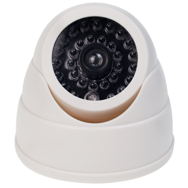 Realistic Fake Dome Security Camera with Red LED Light Battery Operated Indoor/Outdoor Surveillance