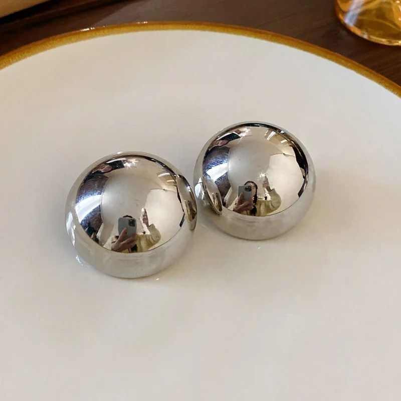 Smooth Metal Ball Stud Earrings