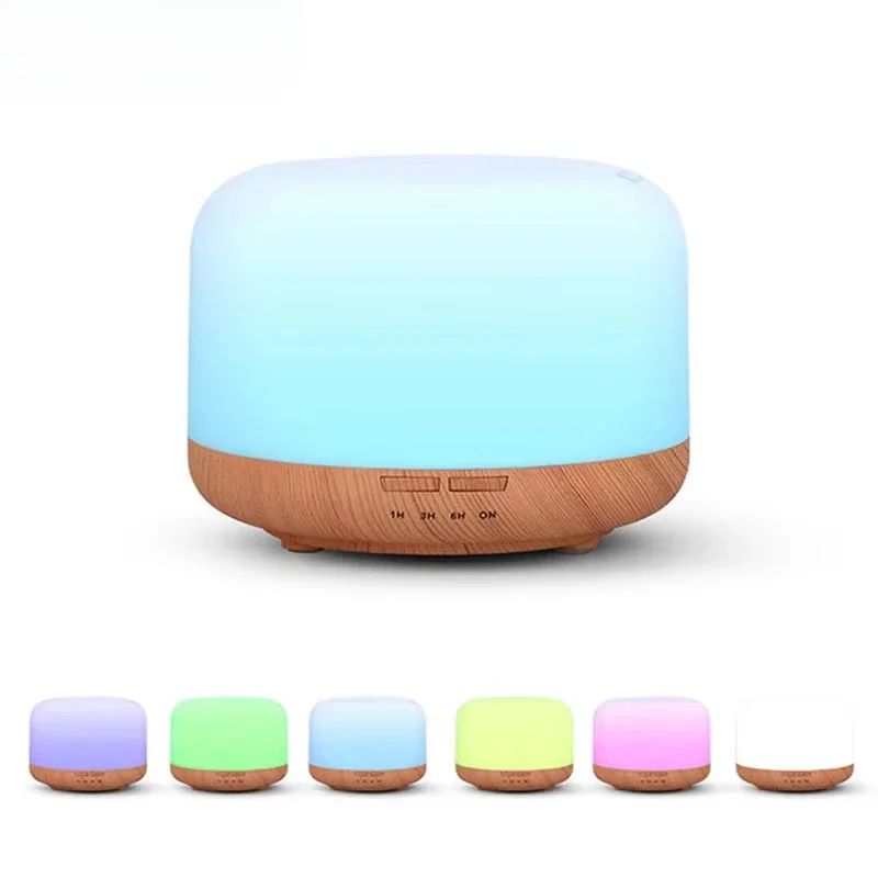 500ml Wood Grain Essential Oil Diffuser & Ultrasonic Cool Mist Humidifier with 7-Color Night Light