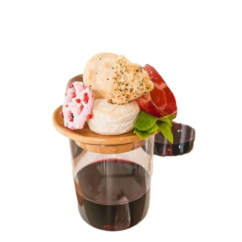 Bamboo Wine Glass Charcuterie Topper with Wooden Lid and Coaster