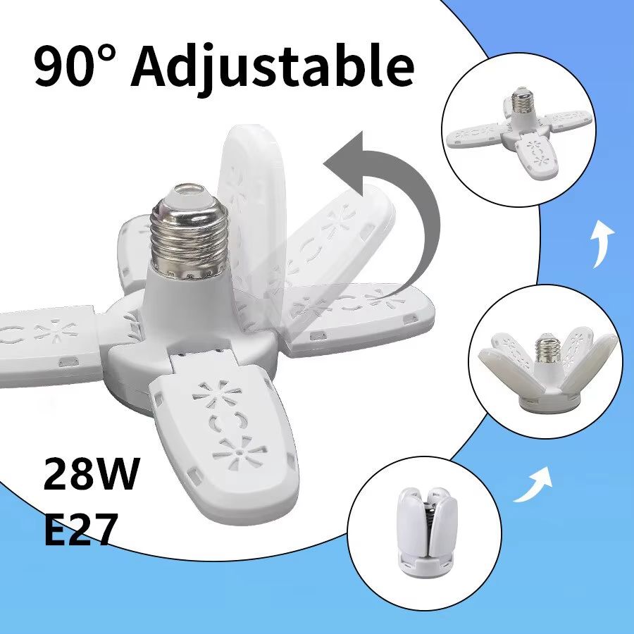 Foldable E27 Fan Shape 28W LED Bulb for Home and Garage Lighting