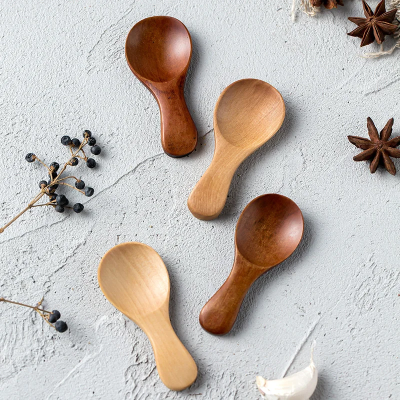 Premium Mini Wooden Spice & Condiment Spoons Natural Kitchen Scoop Set for Sugar, Tea, Coffee, Jars