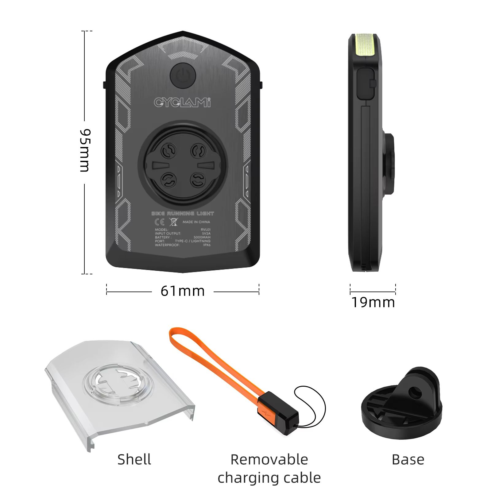 CYCLAMI RVL01 Rechargeable Bike Headlight – 5000mAh USB-C Front Bicycle Light Compatible with Garmin & XOSS