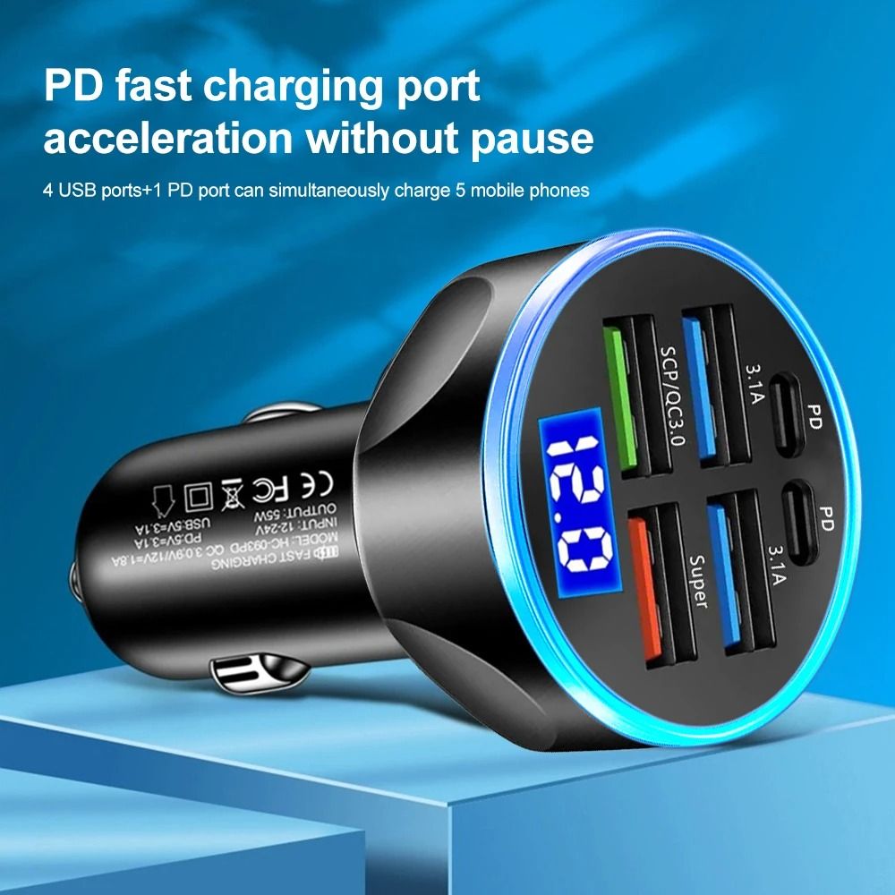 High Power Car Charger with Digital Display PD and QC 3.0 Fast Charge