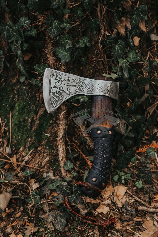 CUSTOM HAND FORGED CARBON STEEL HANDLE VIKING BEARDED HATCHET TOMAHAWK AXE
