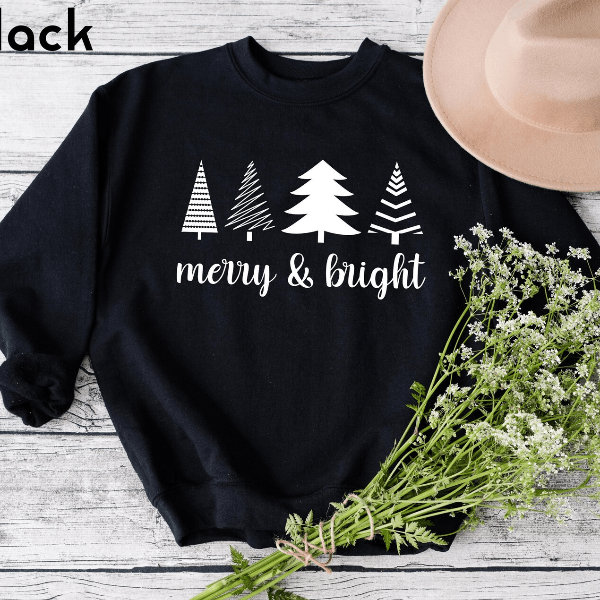 Merry and Bright Sweatshirt Retro Holiday Christmas Crewneck Pullover