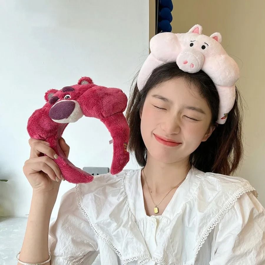 Disney Character Plush Hair Hoop – Cartoon Winnie & Strawberry Bear Face Wash Headband