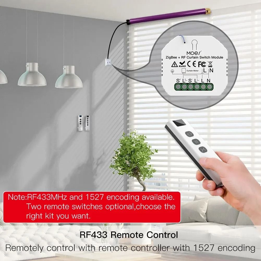 Smart Curtain Switch Module with ZigBee and RF Remote Control
