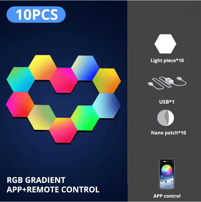 RGB Intelligent Hexagonal Wall Lamp Music Sync App Control Light Panels