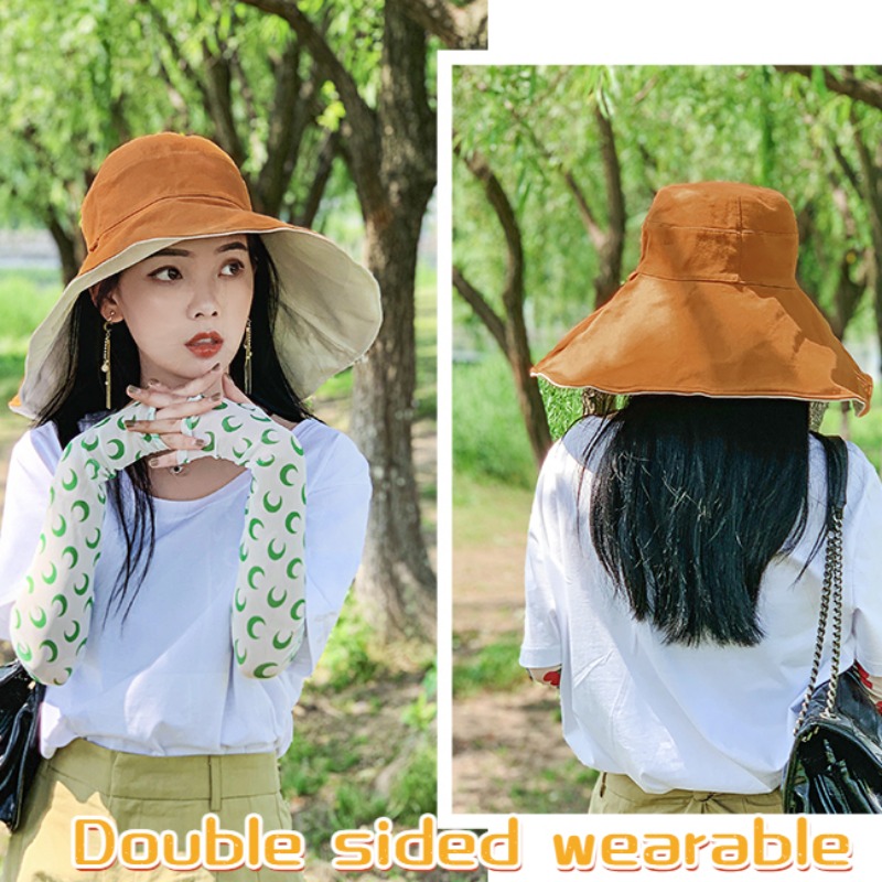 Anti-UV Protection Hiking Fisherman Cap, Wide Brim Sun Hat Women, Foldable Solid Beach Hat, Double Sided Sun Hat