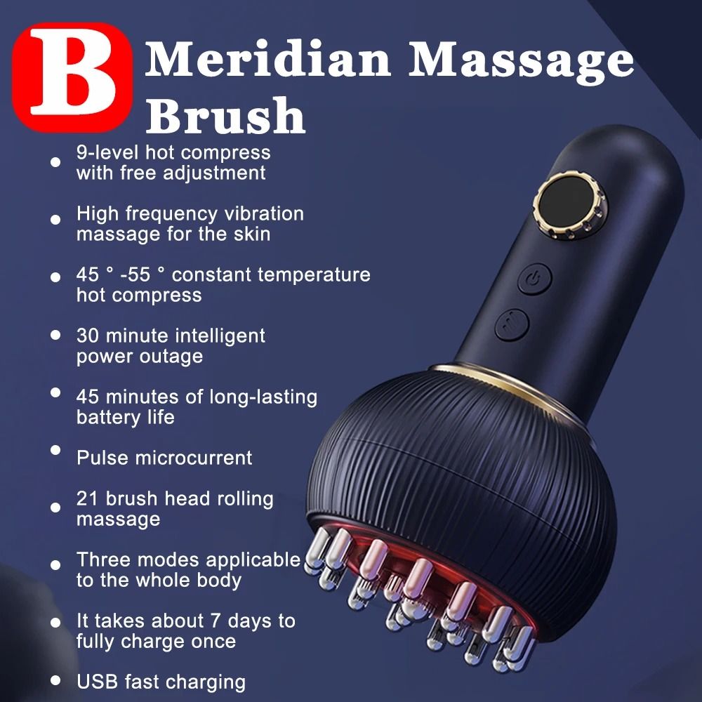 Electric Meridian Scalp and Body Massager with EMS Microcurrent Heat and Vibration Therapy