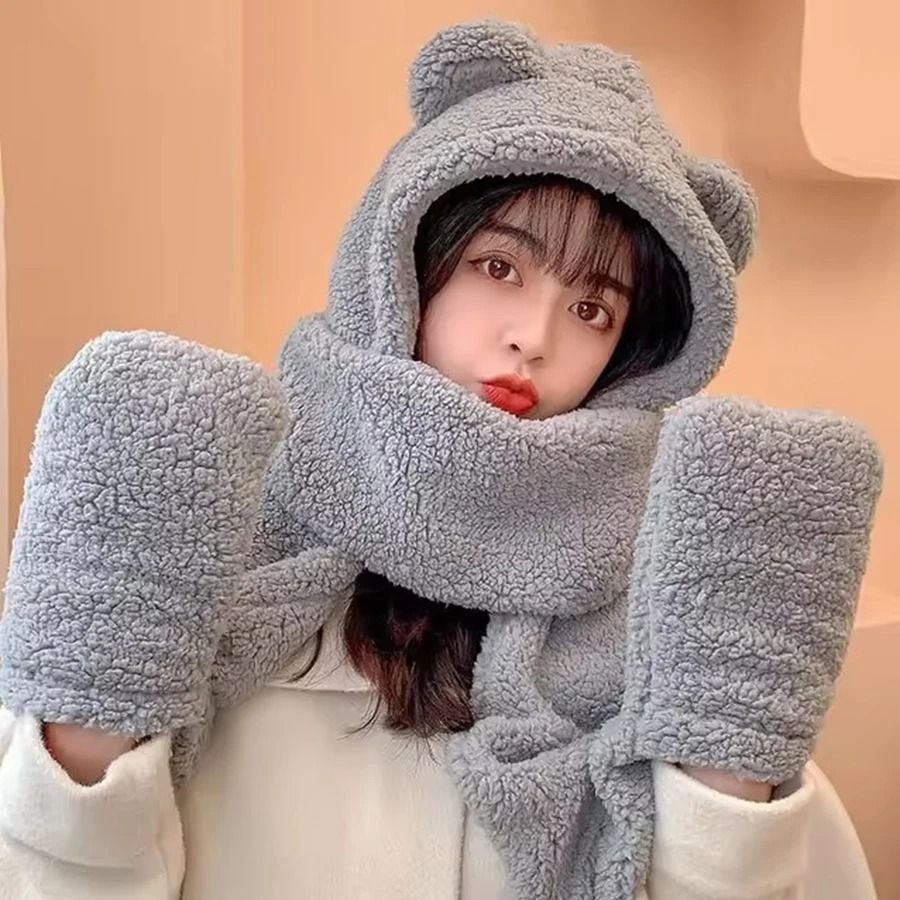 Kawaii Bear Ear 3-in-1 Winter Thermal Set