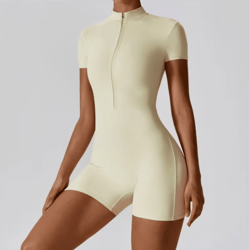 Seamless One Piece Yoga Jumpsuit with Zipper and Stand Collar