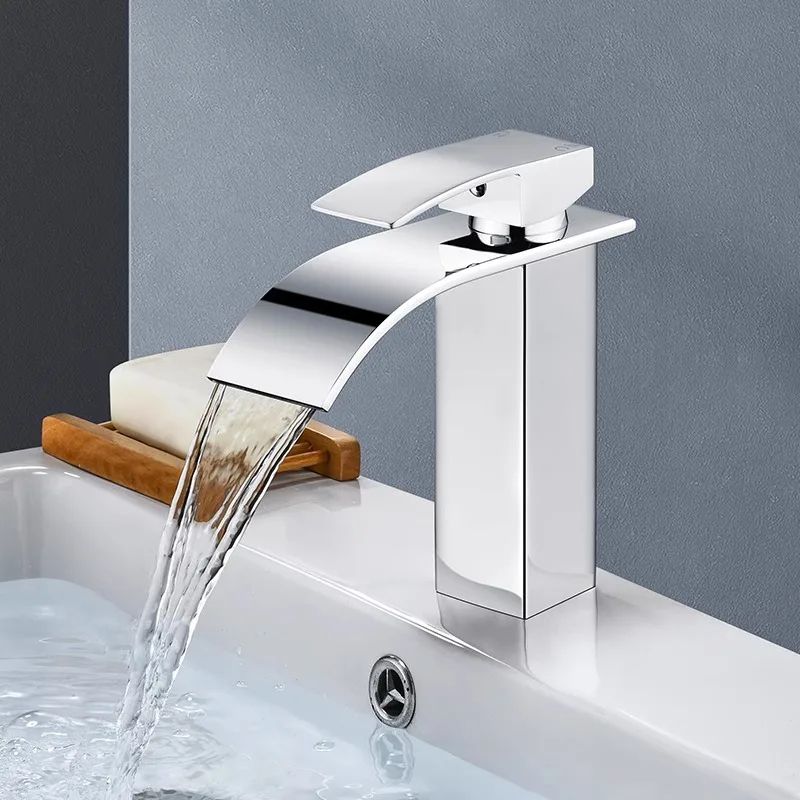 Matte Black Waterfall Bathroom Faucet with Hot & Cold Supply Lines