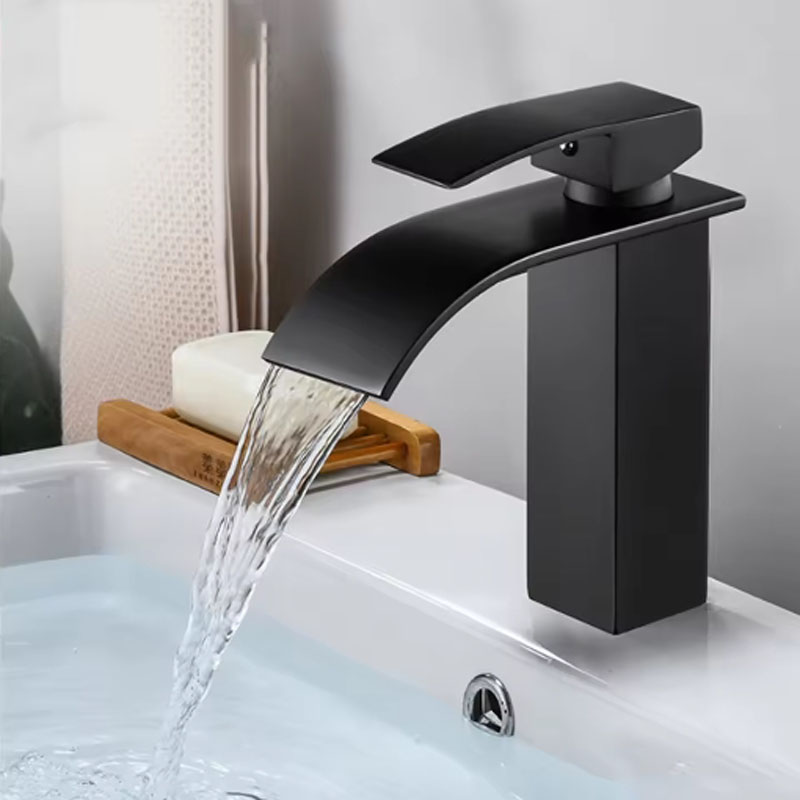 Waterfall Bathroom Faucet Black Stainless Steel Sink Mixer Hot and Cold Basin Tap