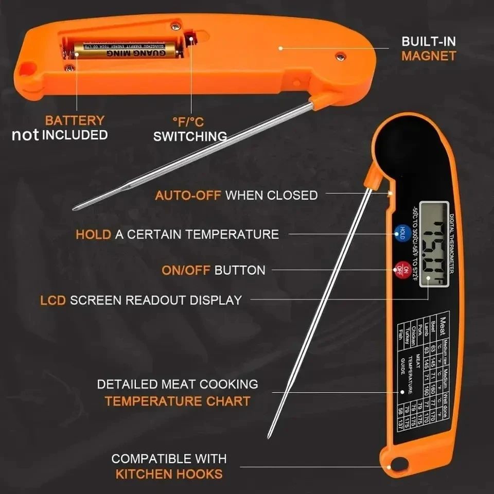 PrecisionPro Instant Read Meat Thermometer with Backlit Display & Waterproof Design