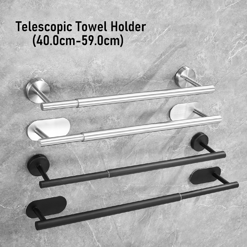 Bathroom Retractable Towel Bar, Matte Black Stainless Steel Towel Rack, Extended Drying Towel Hanging Bar