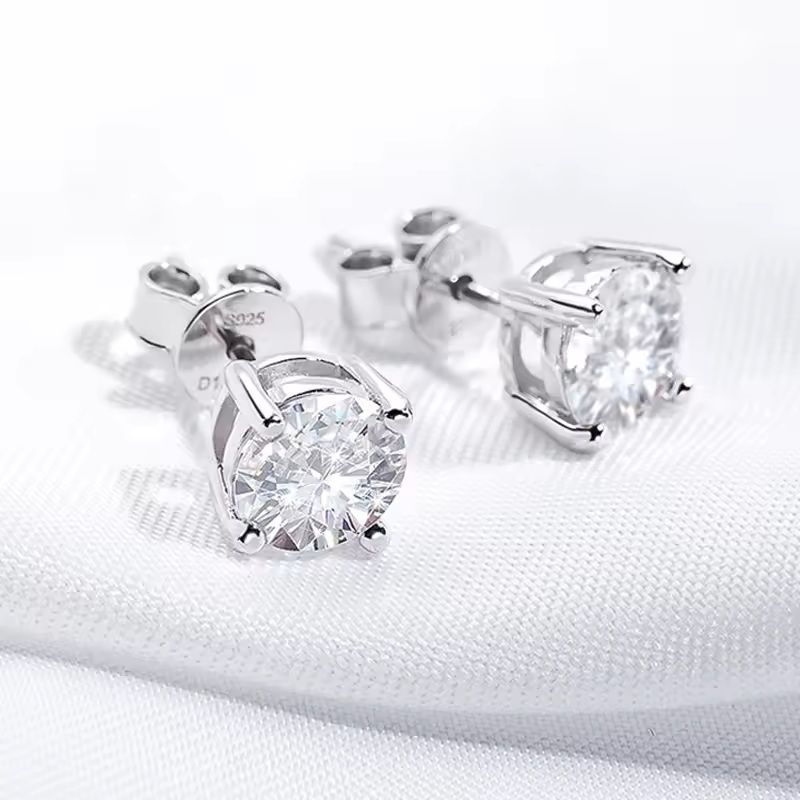 Moissanite Stud Earrings in S925 Silver with Platinum Plating