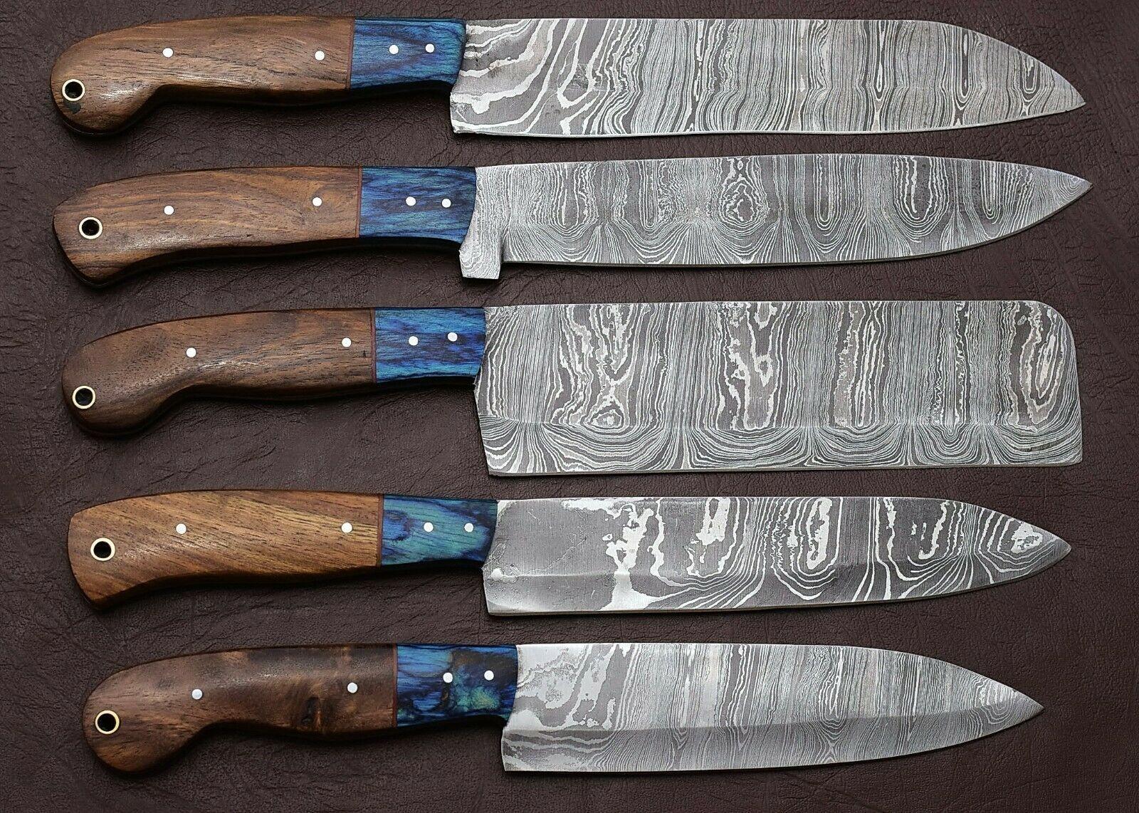 Handmade Damascus Kitchen 5 Chef Knives Set with Rosewood Handle