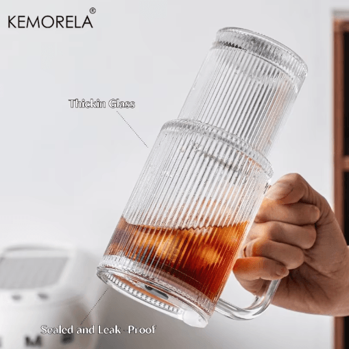 760 ml Ribbed Glass Tumbler with Handle Lid Large Iced Coffee Mug with Straw 1 to 2 PCS