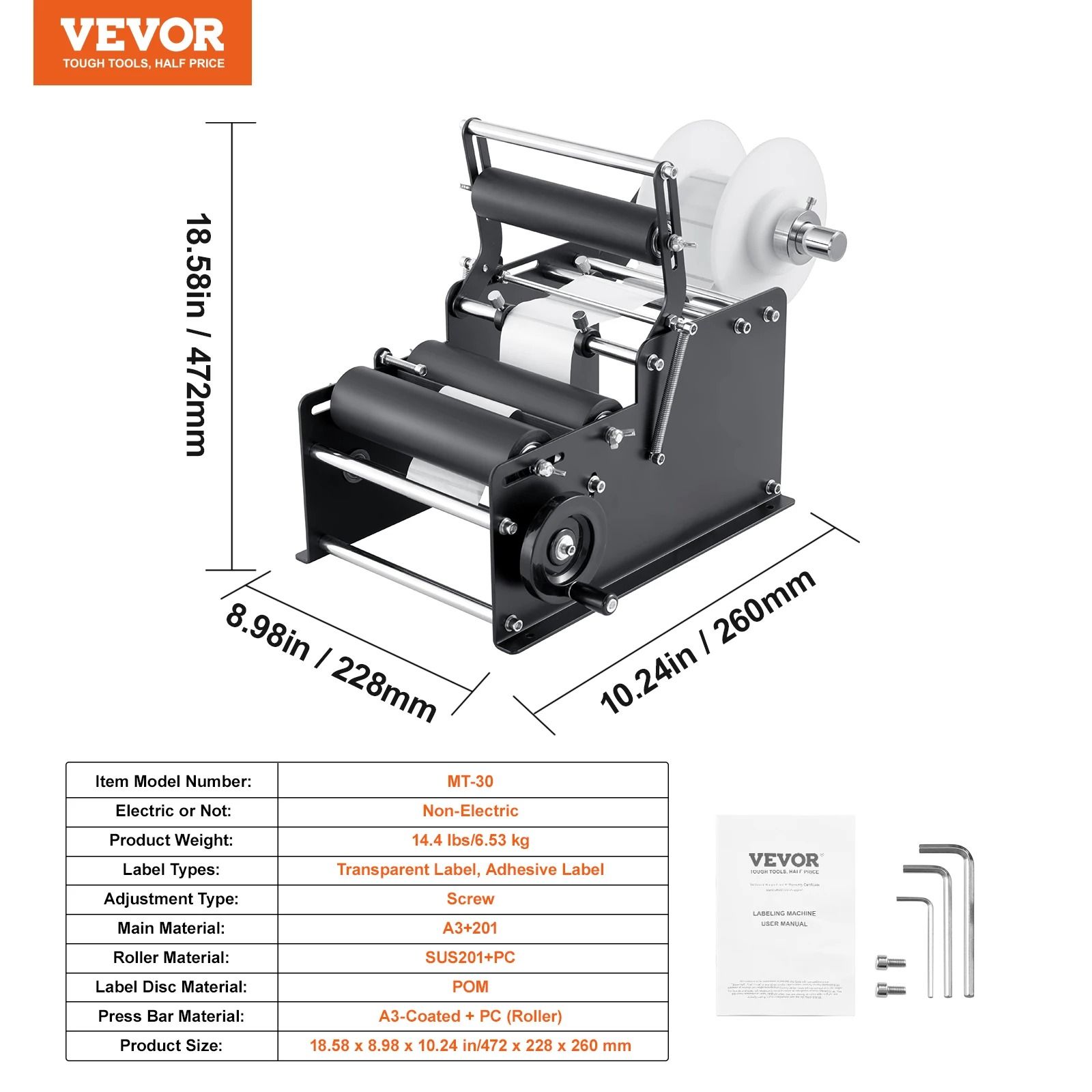 SucceBuy Manual Round Bottle Labeling Machine Adjustable Bottle Labeler with Pressing Bar