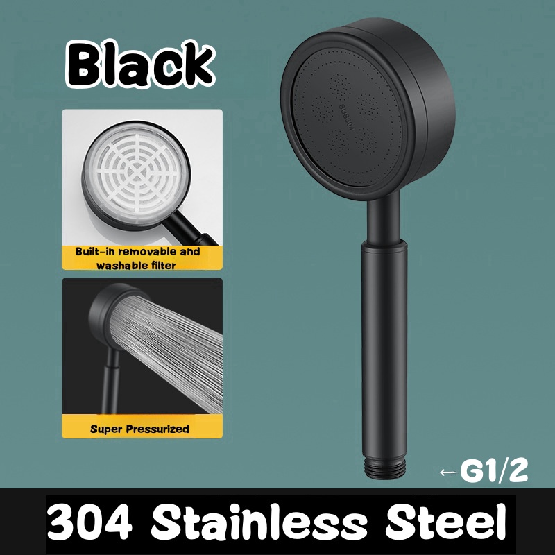 Stainless Steel Bathroom Handheld Shower Head, High Pressure Water Saving Sprayer Nozzle, Supercharged Rainfall Shower