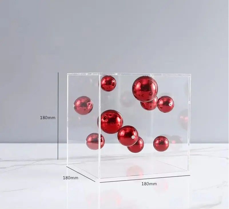 Modern Geometric Clear Acrylic Cube & Sphere Display Sculpture