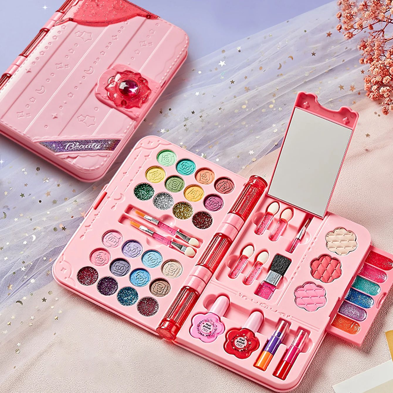 Kids Makeup Kit for Girls, Washable Play Makeup Toys Set with Mirror