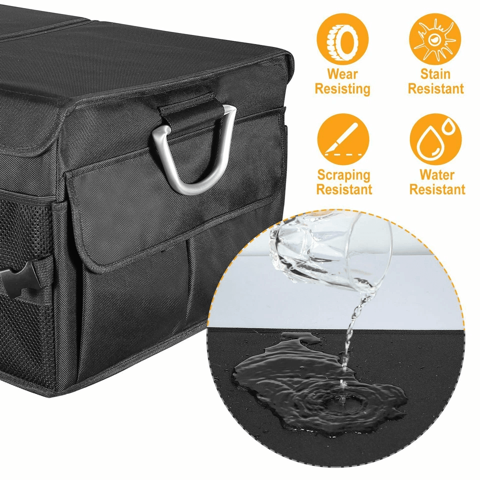 Collapsible Car Trunk Organizer with Cover, Multi-Compartment Cargo Storage Box