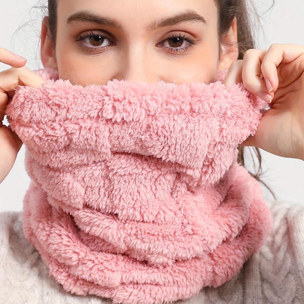 Solid Color Faux Fur Plush Infinity Scarf, Soft Neck Warmer Ski Mask for Women, Coldproof Neck Warmer for Winter Outdoor