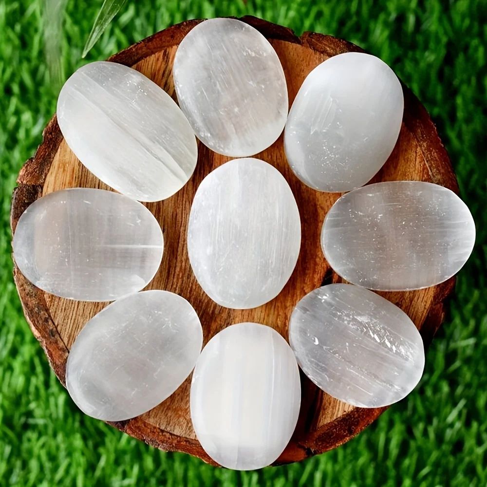 Natural Selenite Palm Stone – Polished Crystal for Meditation & Home Decor