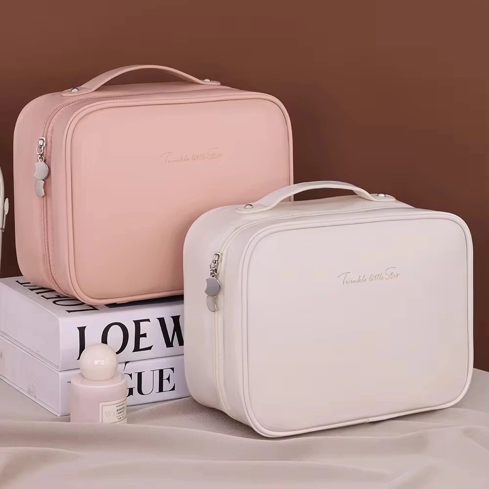 Multi-Compartment Toiletry Cosmetics Bag, Water-Resistant PU Leather Travel Organizer, Anti-Wear Design