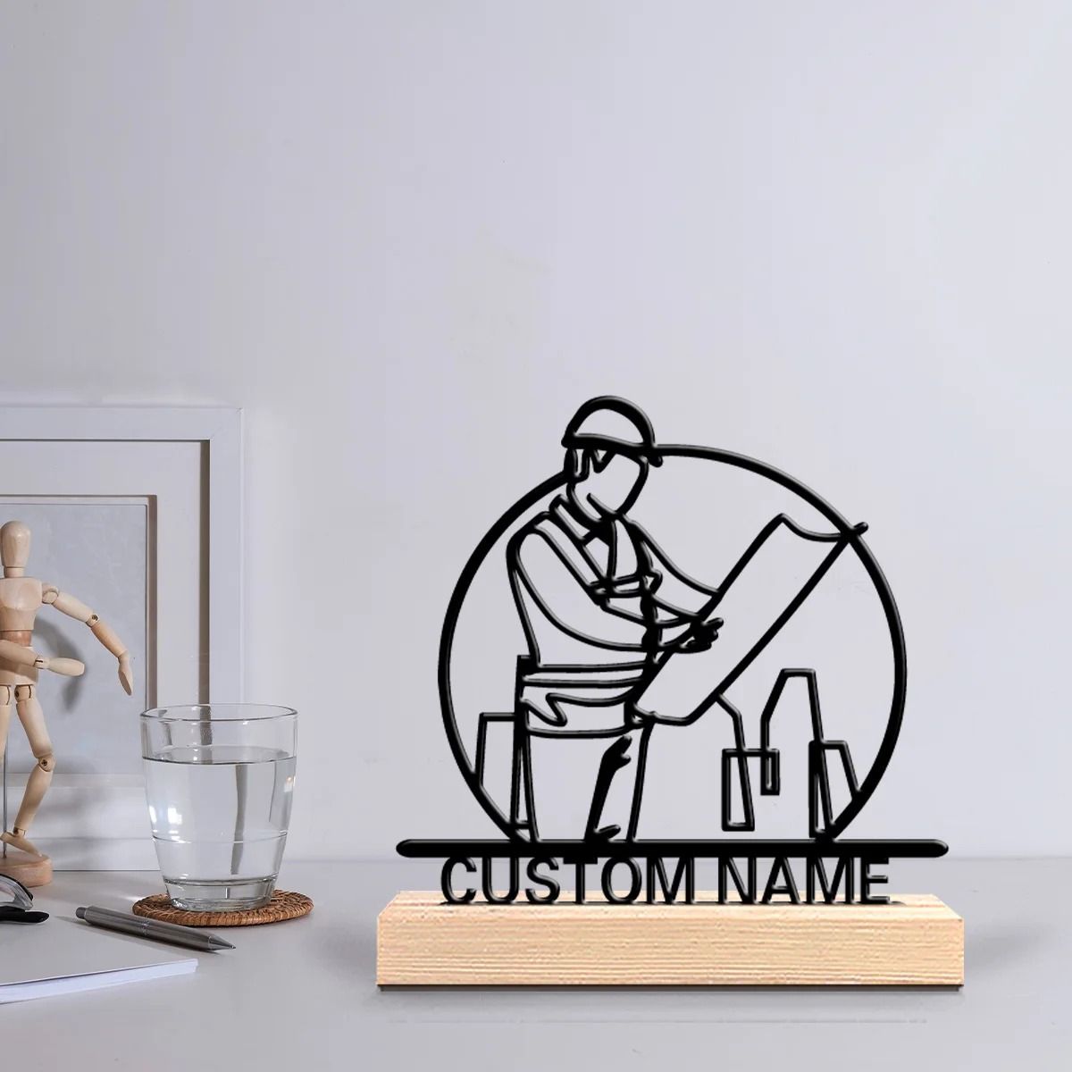 Custom Architect Metal Statue – Personalized Professional Art with Solid Wooden Base for Executive Desks & Office Space
