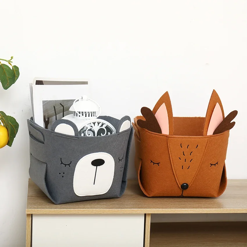 Cute Cartoon Animal DIY Storage Box, Felt Fabric Fold able Storage Basket for Nursery Toys Organizers