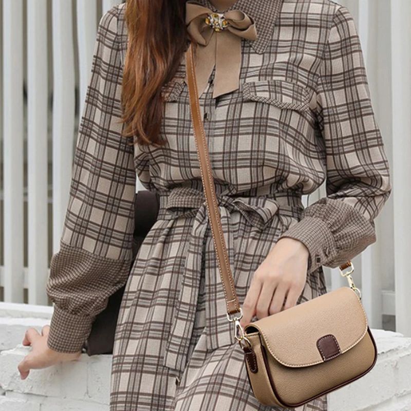 Women's PU Leather Flap Crossbody Bag, Fashion Contrast Color Shoulder Messenger Handbag