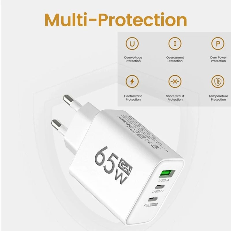 Compact 65W Fast Charging USB C Wall Charger with Smart Power Delivery