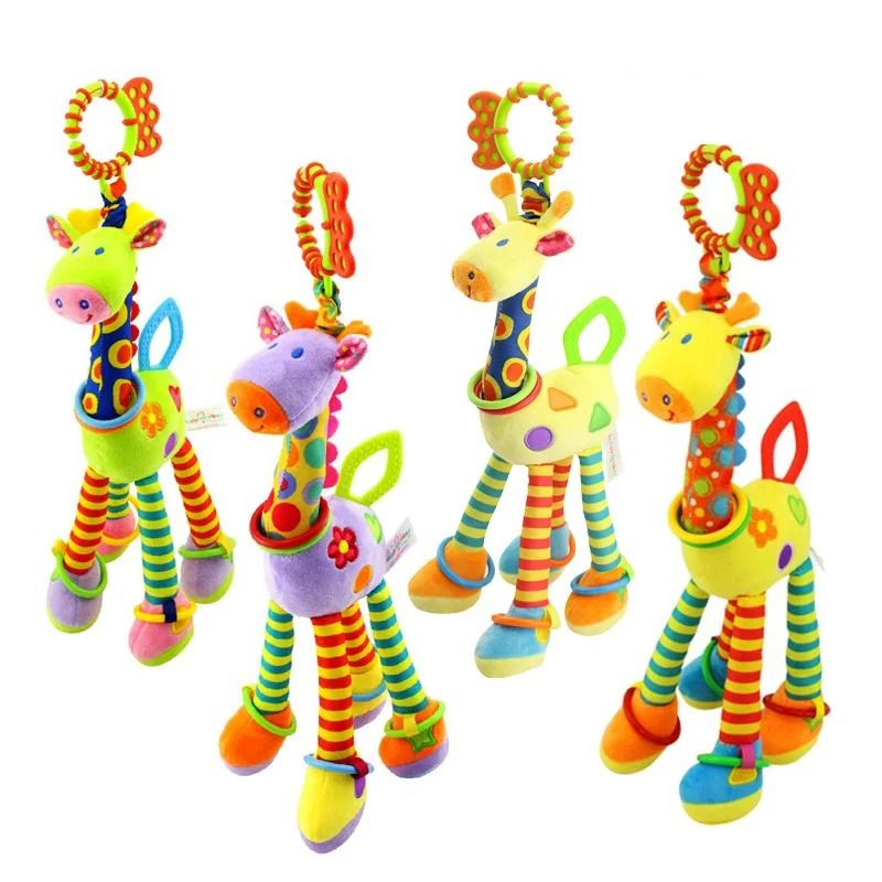New Soft Cute Giraffe Animal Handbells Rattles Plush Infant Handle Toy with Teether