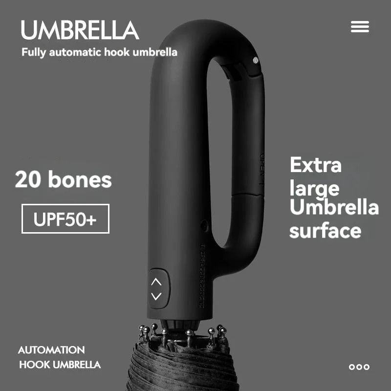 Fully Automatic Extra-Large Windproof Umbrella – Innovative Ring Buckle Handle & Dual-Layer UV Protection