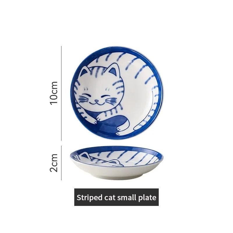 Japanese Style Ceramic Dessert Sauce Dish with Lucky Cat Design