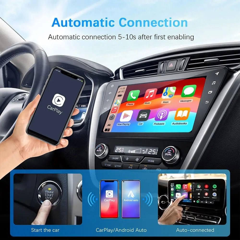 2 in 1 Wired to Wireless CarPlay and Android Auto Adapter USB Plug and Play