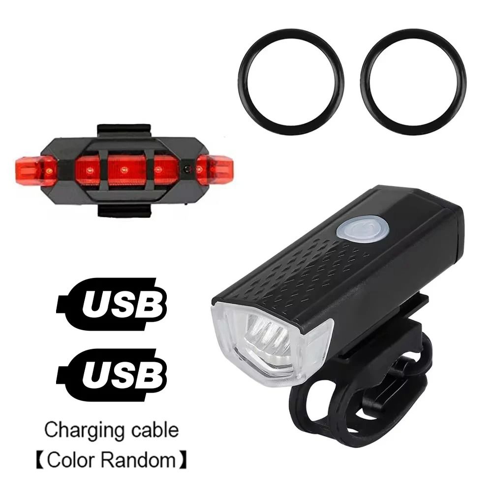 USB Rechargeable Bike Light Set Front and Rear LED Bicycle Headlight and Taillight