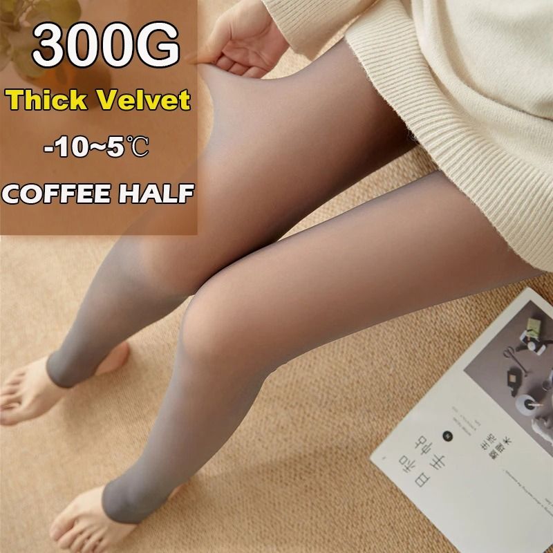 Women Thermal Leggings Fleece Lined Tights High Waist Fake Translucent Pantyhose