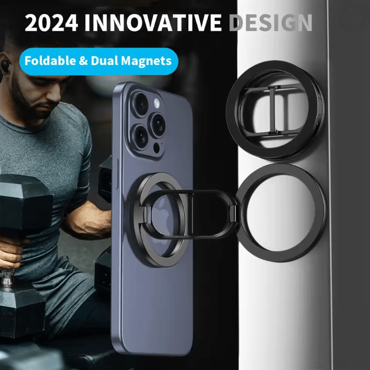 Double Sided Magnetic Phone Stand with MagSafe Ring Holder and Kickstand