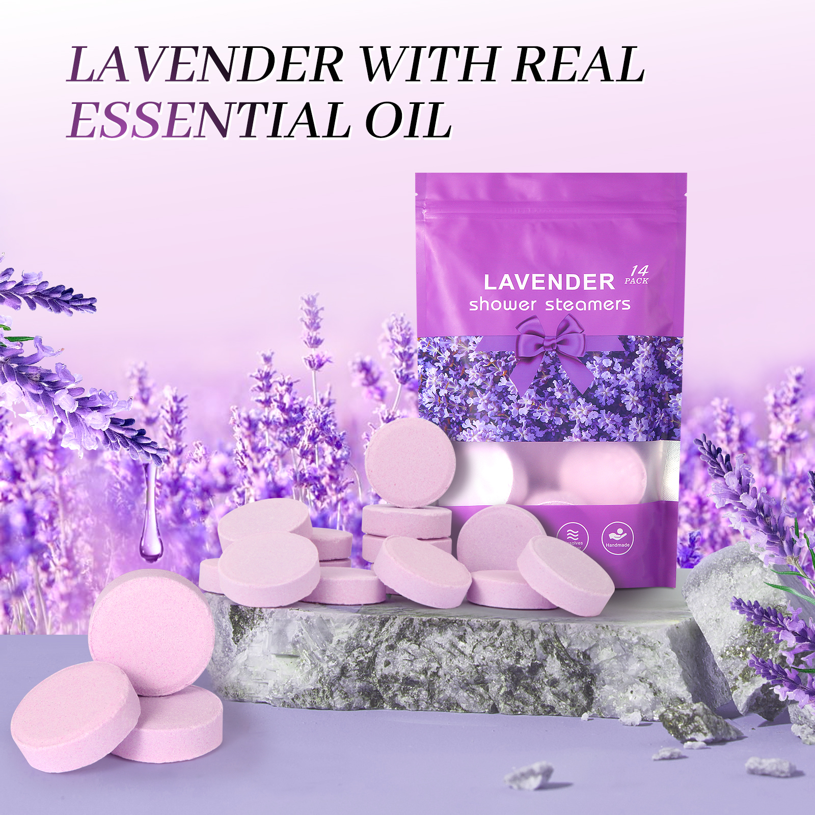 Natural Lavender Shower Bomb Essential Oil Moisturizing Bath Salt Tablets Stress Relieving for Men and Women