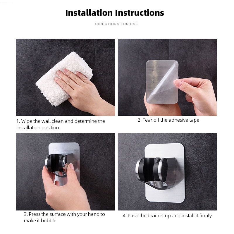 Adjustable Self Adhesive Shower Head Holder No Drill Wall Mount Bracket