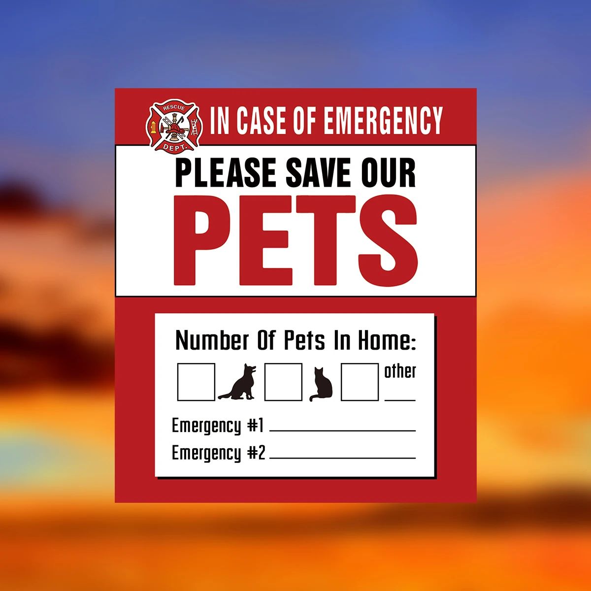 Pet Alert Emergency Window Sticker Save My Pets Safety Decal Static Cling Sign Set