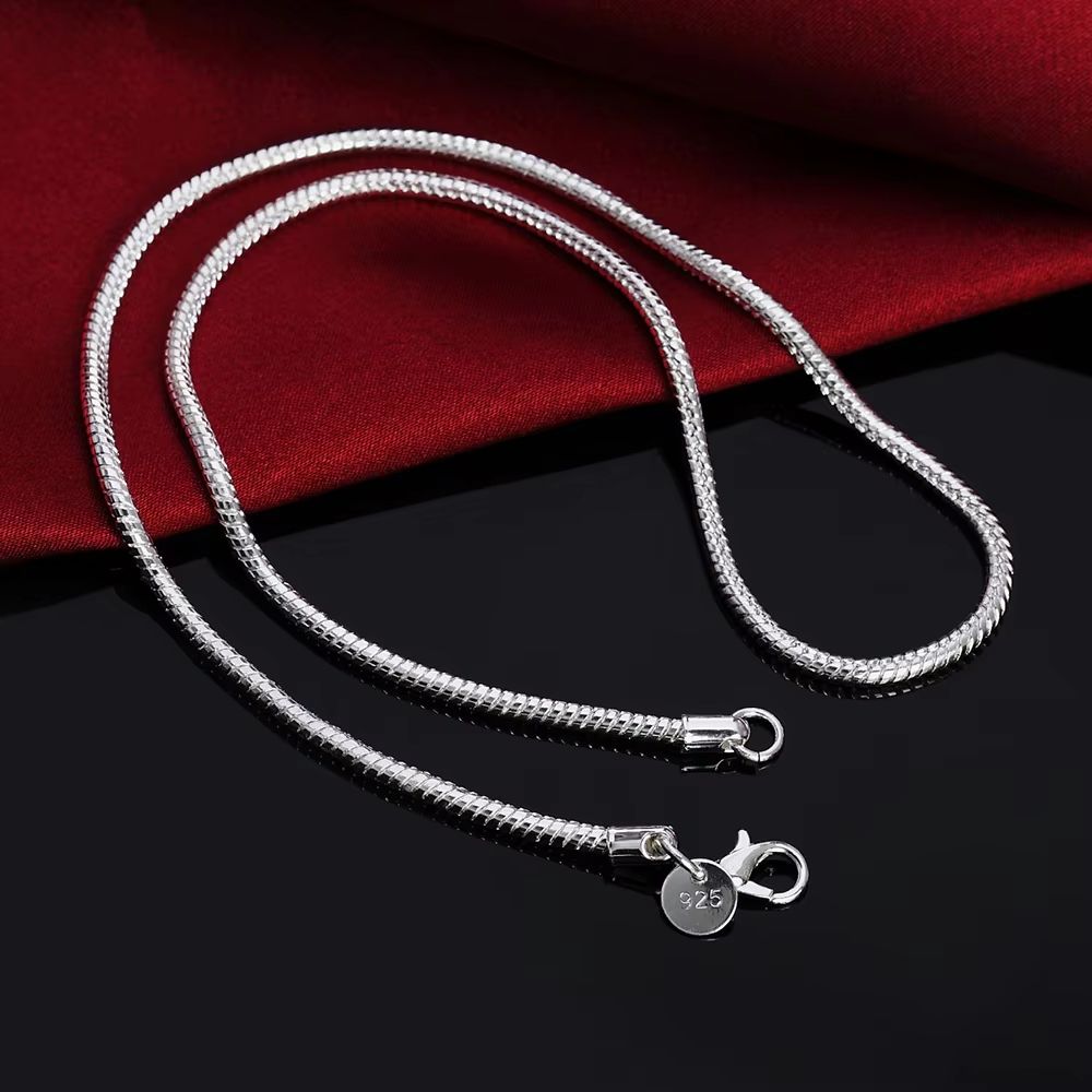 Solid Snake Chain Necklace 45-60 cm (17.7-23.6 in) Silver Color - (0.04, 0.08, 0.12 in) Unisex Pendant Necklace Chain