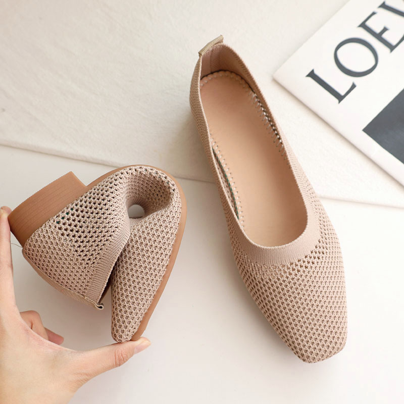 Spring Summer Breathable Mesh Flats for Women, Stylish Square Toe Slip-On Loafers, Soft Sole Fashion Flat Shoes