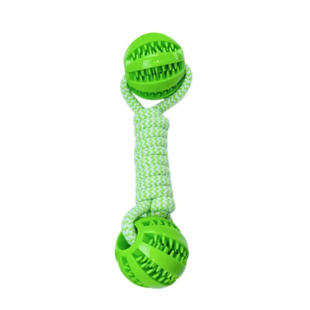 Interactive Dog Rope Toy Double Ball Treat Dispensing Chew Toy